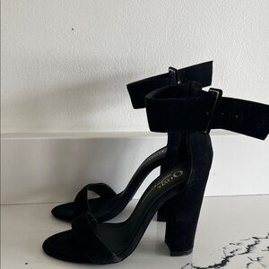 Olivia Miller Black Suede Ankle-Strap Block Heels